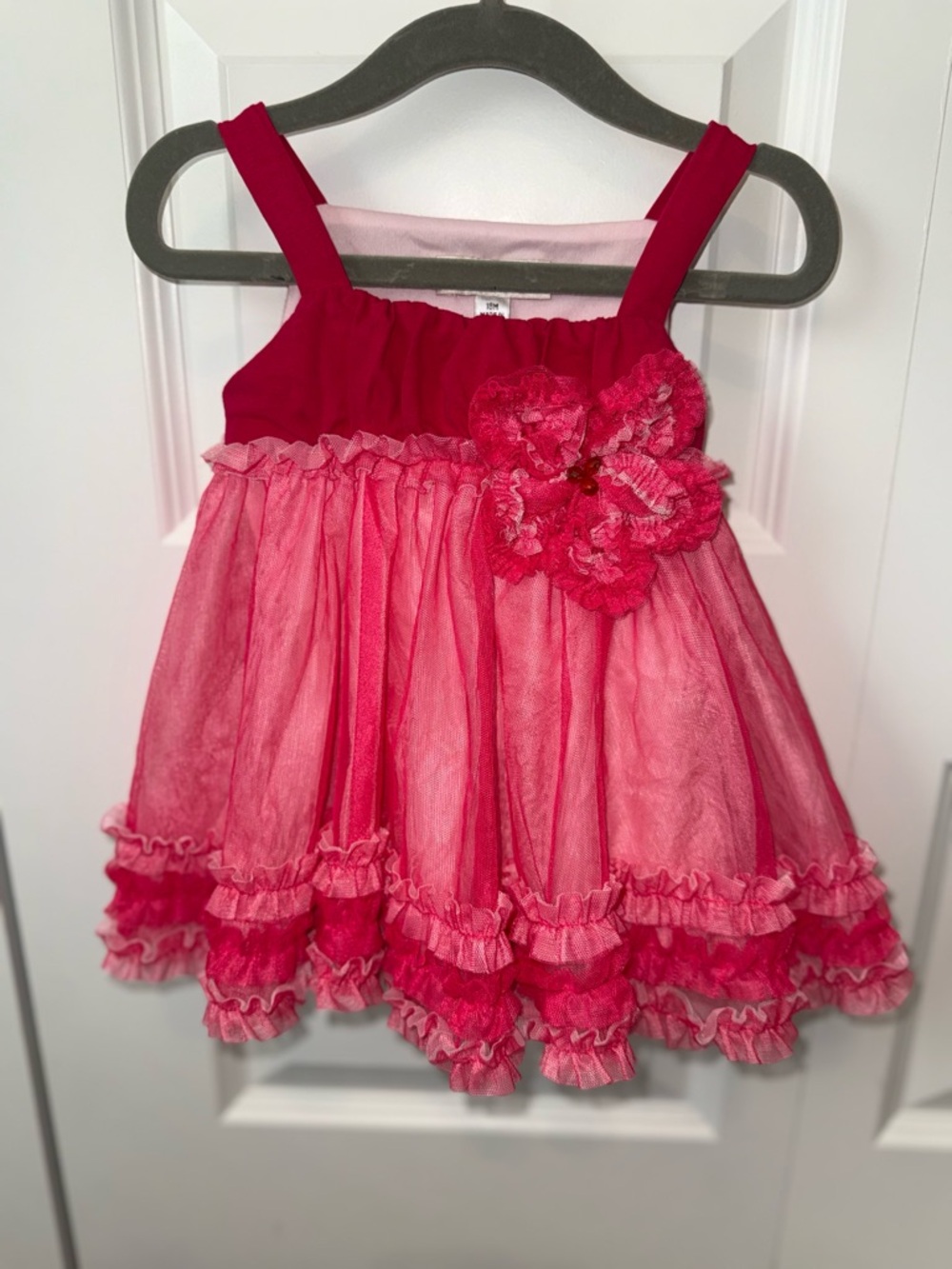 Isobella & Chloe Two-Tone Pink Ruffle Tulle Dress with Floral Applique